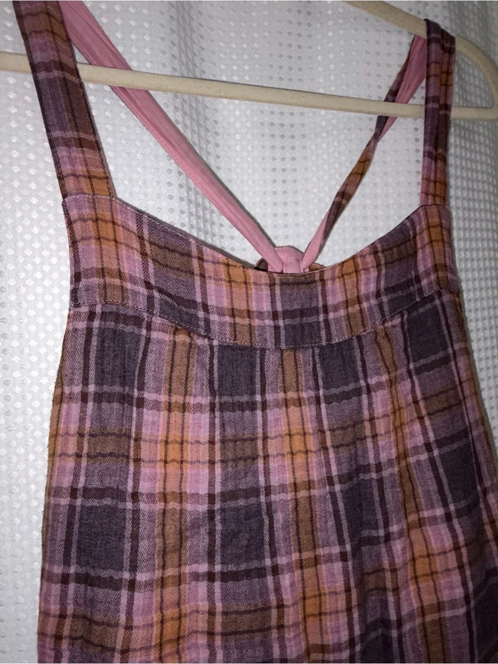 Free People x CP Shades Cyprus Plaid Overalls Size M Pink Valentine 100%cotton
